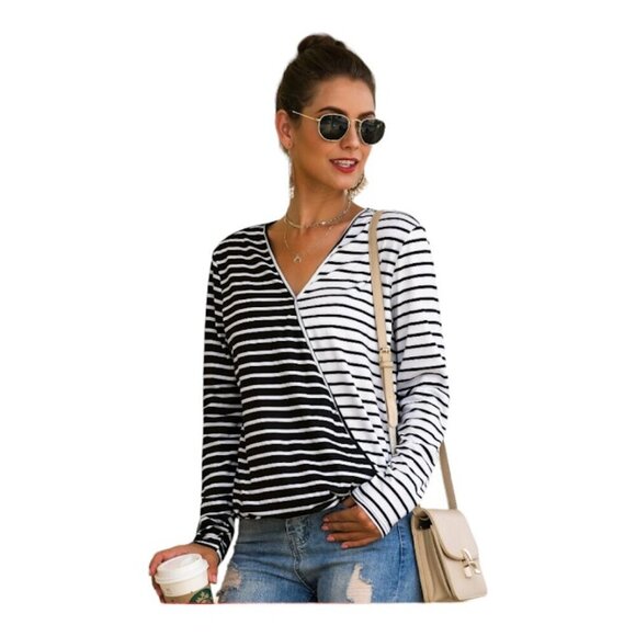 Shein Striped  Two-Tone Top Size: XL - Picture 1 of 3